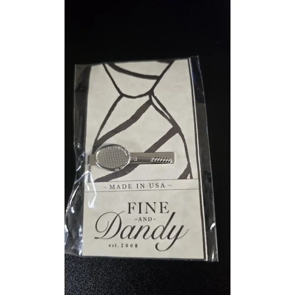 Fine and Dandy Silver Tone Tennis Racket Tie Bar Clip Sports Theme Mens